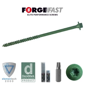 ForgeFast FFTF7100 Green Timber Fixing Hex/Torx Screw 7mm x 100mm, Tub of 50